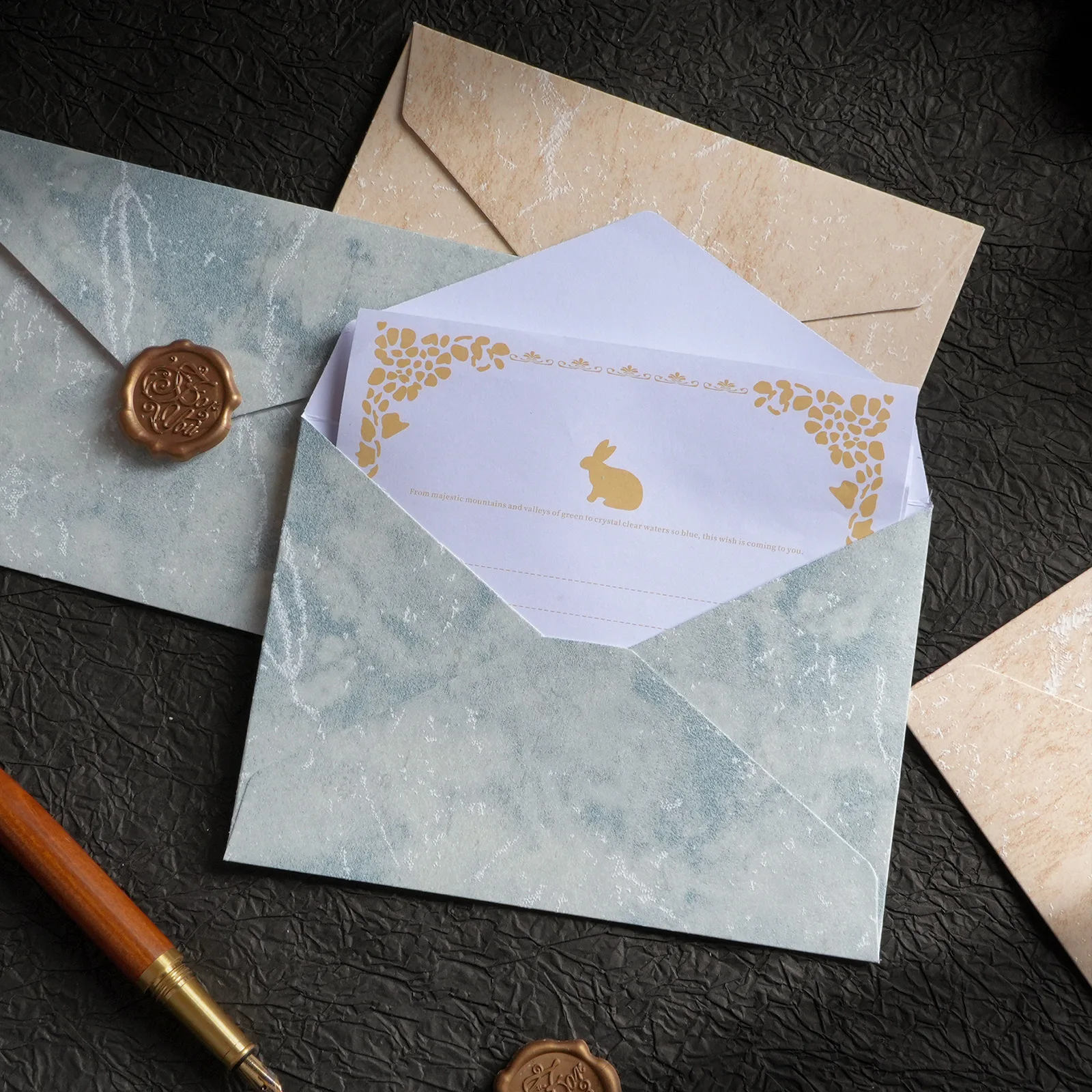Gilded Embossed Strait Style Envelope Set - Wax Seal Envs for Valentine Wedding Birthday Love Letters