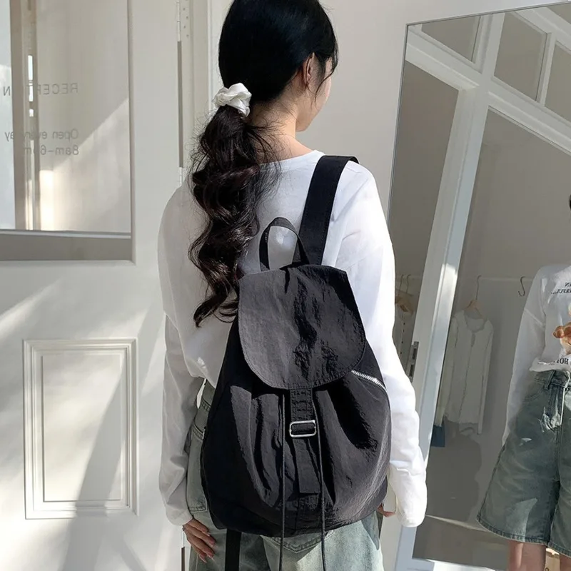 High Capacity Women's Nylon Drawstring Backpacks 2024 Spring Y2K Korean Fashion Backpack Lady School Bag Travel Back Packs