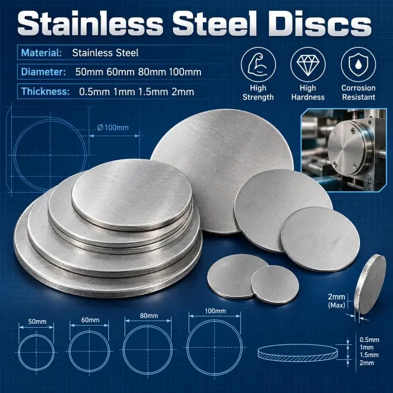 1/2/3pcs Stainlesss Steel Circular Sheet Round Plate Disc 0.5-2mm Thick Diameter 50mm-100mm Metal Disk
