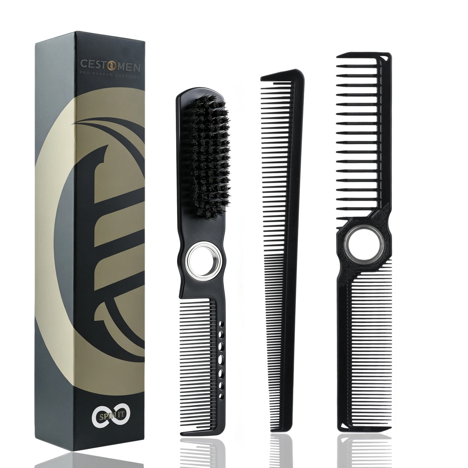 3-teiliges Profi-Friseurwerkzeug-Set: Doppelseitige rotierende Haarschneidekämme, antistatische Fade-Kämme, rotierende Haarreinigungsbürste für Styling – Detail 17