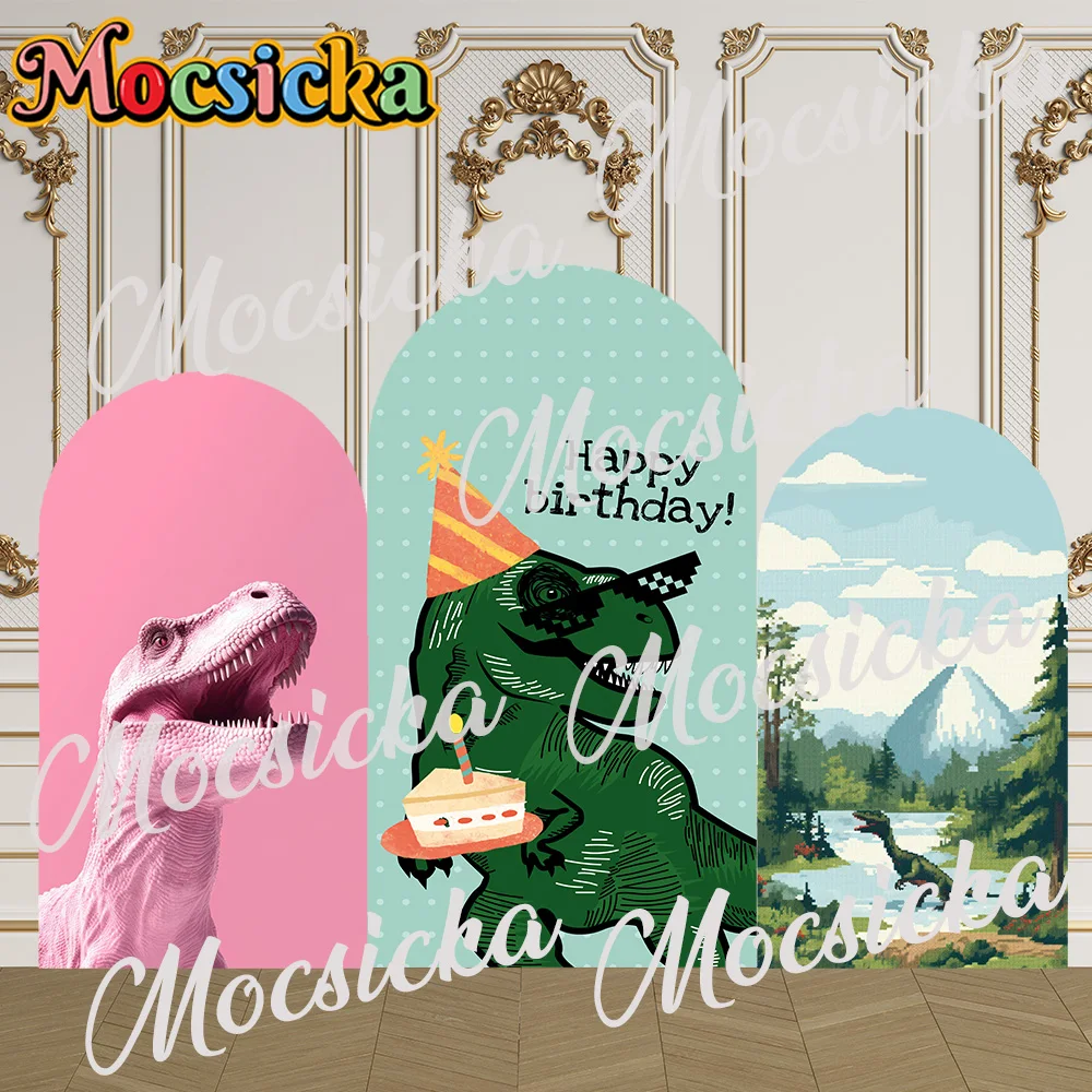 

Mocsicka 2-сторонний чехол для арки, розовый милый фон с эпохи динозавра, детский душ, арка, стена, детский реквизит для студии на первый день рождения, выпускной