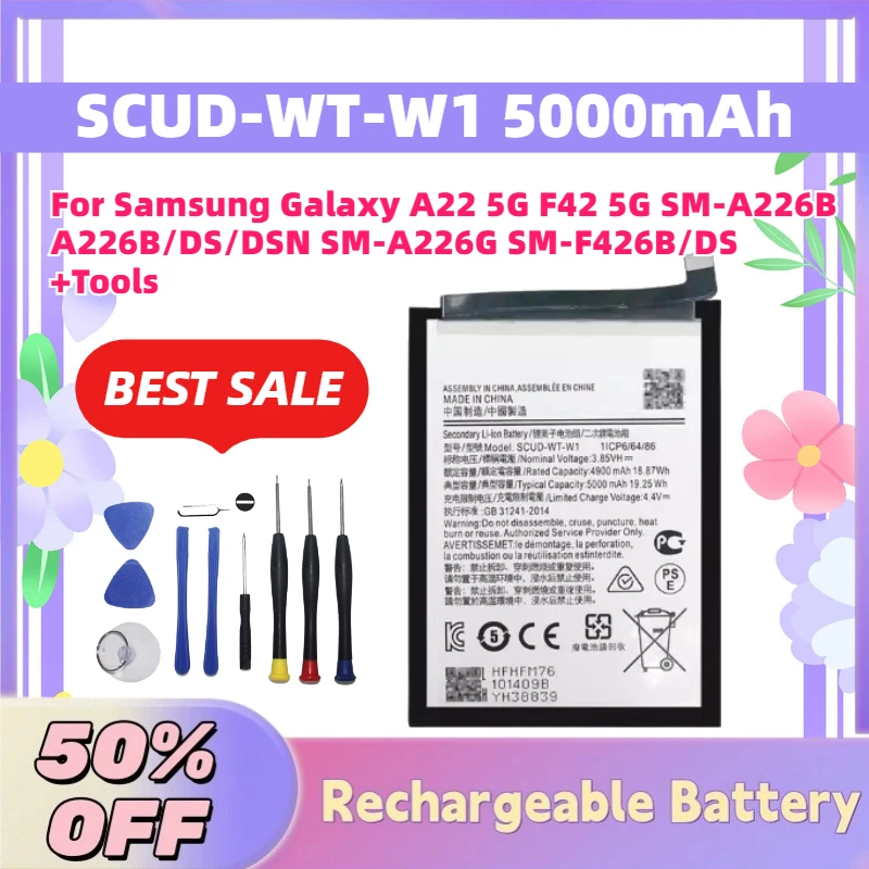 

In Stock New SCUD-WT-W1 5000mAh 3.85V Battery for Samsung Galaxy A22 5G F42 5G SM-A226B A226B/DS/DSN SM-A226G SM-F426B/DS +Tools