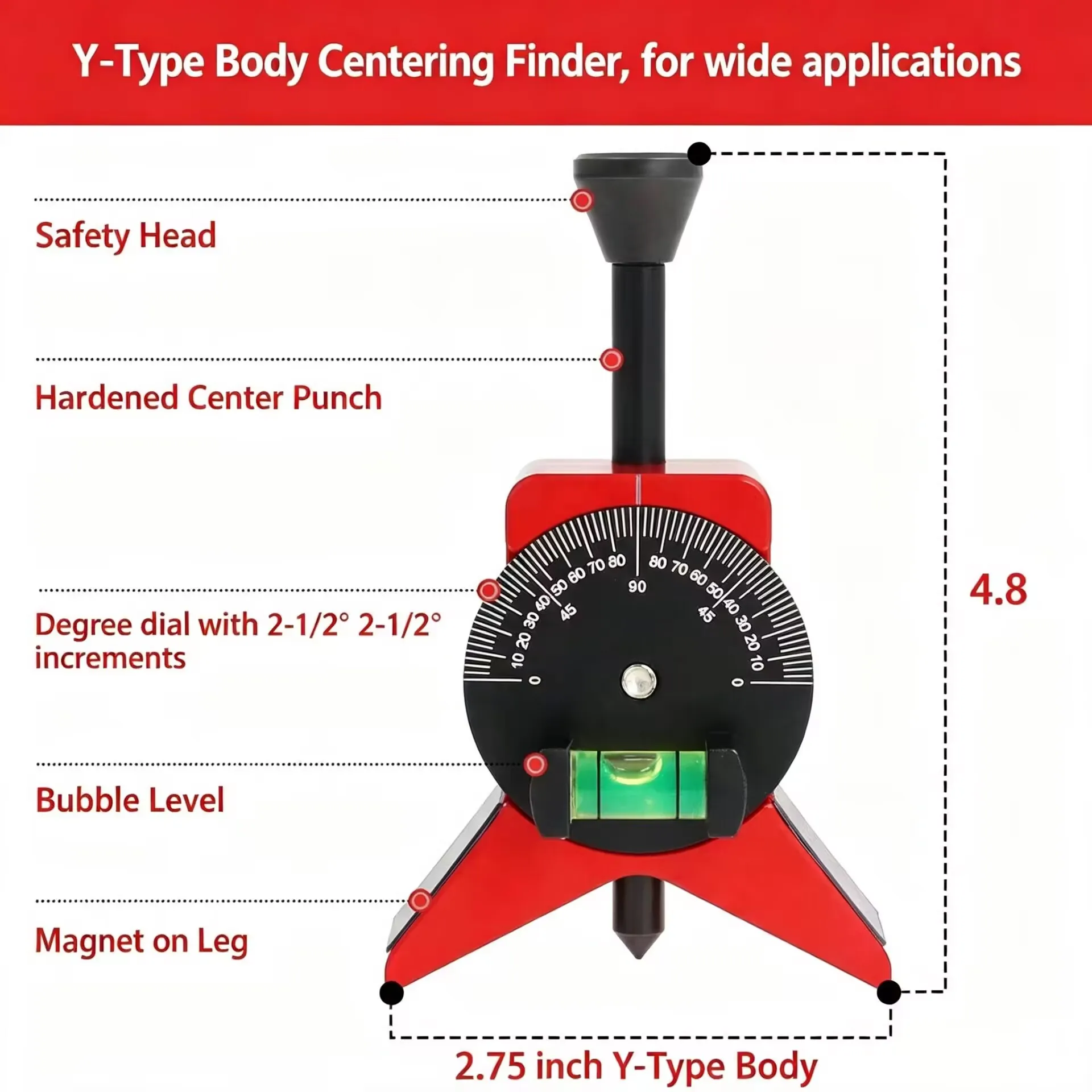 4 Inch Y-Shape Pipe Centering Tool with Adjustable Scale Bubble Level Protractor for Pipe Diameter Measurement and Marking
