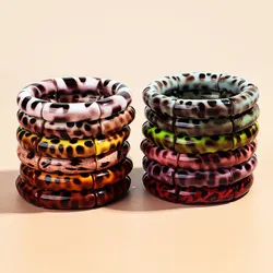 New Colorful Leopard Big Bamboo Tube Beaded Acrylic Bracelets for Women Men Boho Elastic Curved Resin Bangle Stack Jewelry Gifts