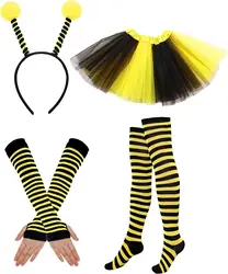 PESENARBee Bopper Antenna fascia Tutu gonna ape a righe scaldamuscoli ginocchio coscia alta calza e guanti lunghi per Cosplay Party