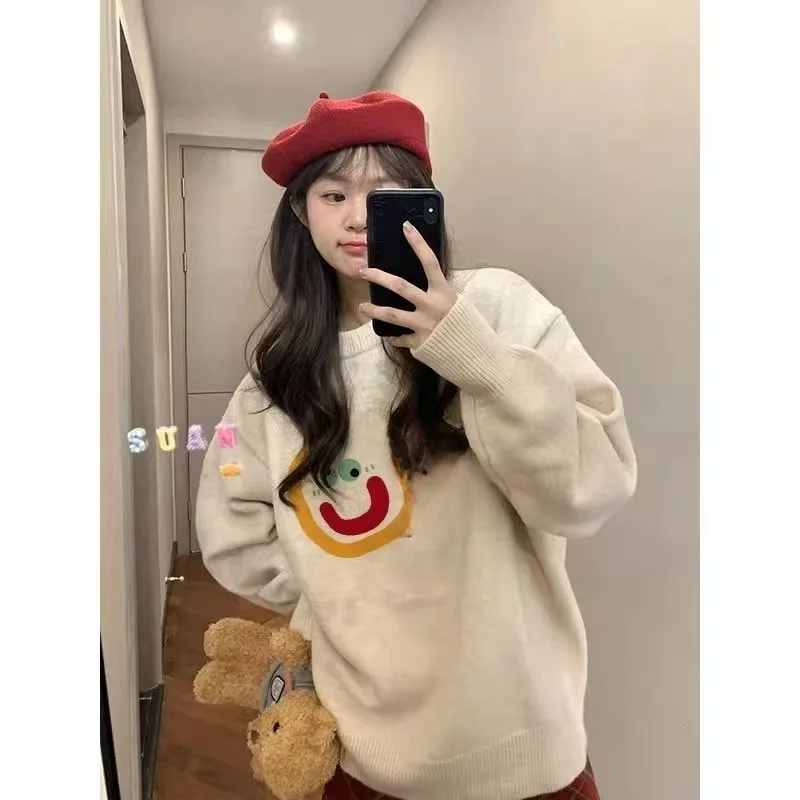 Design simples feminino eep camere longo sve redondo ne camisola de malha solta ajuste outono inverno novo sle quente topo