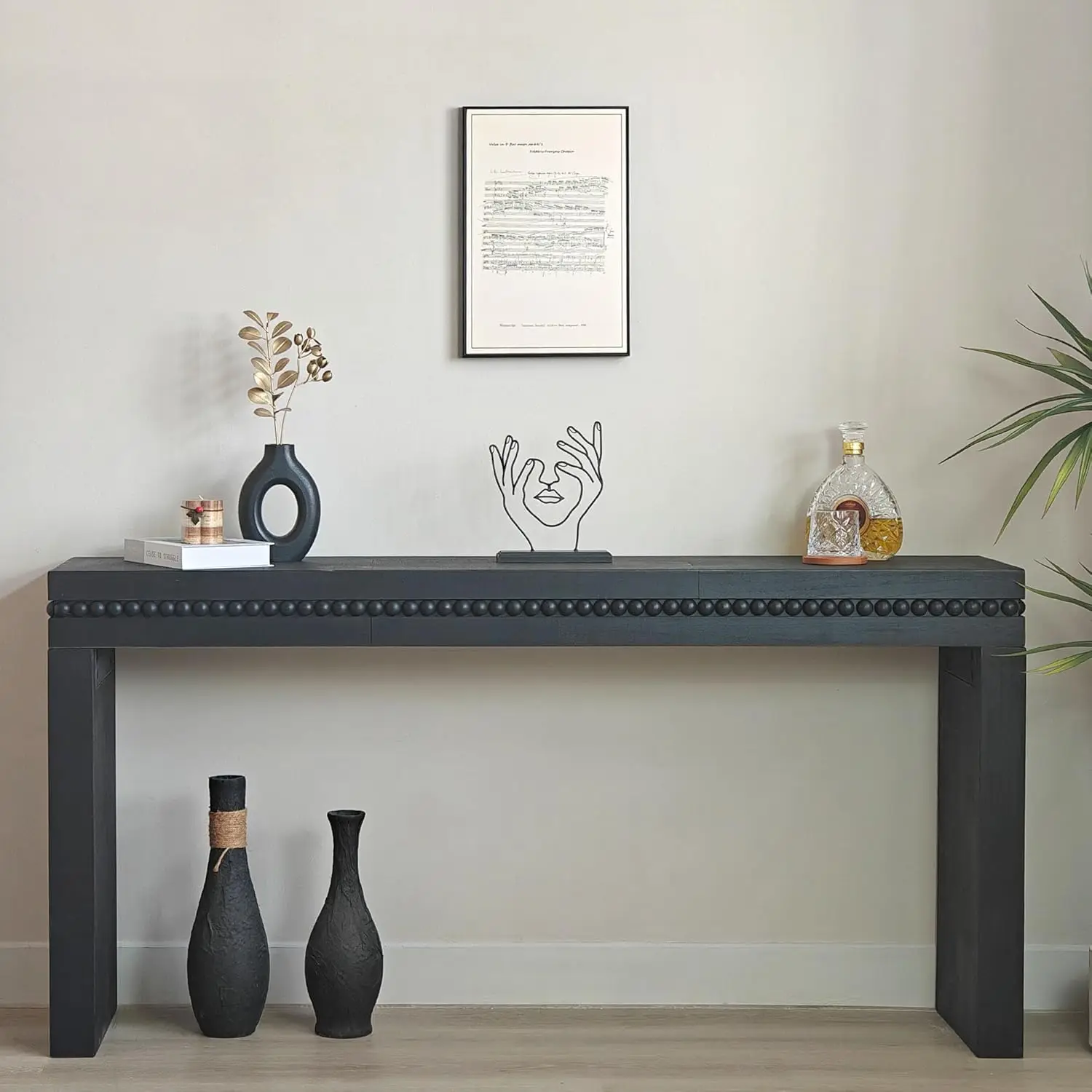 Console Table Long Sofa Table Behind Couch with Real Wood Beads Decoration | Retro Entryway Table for Living Room, Customized
