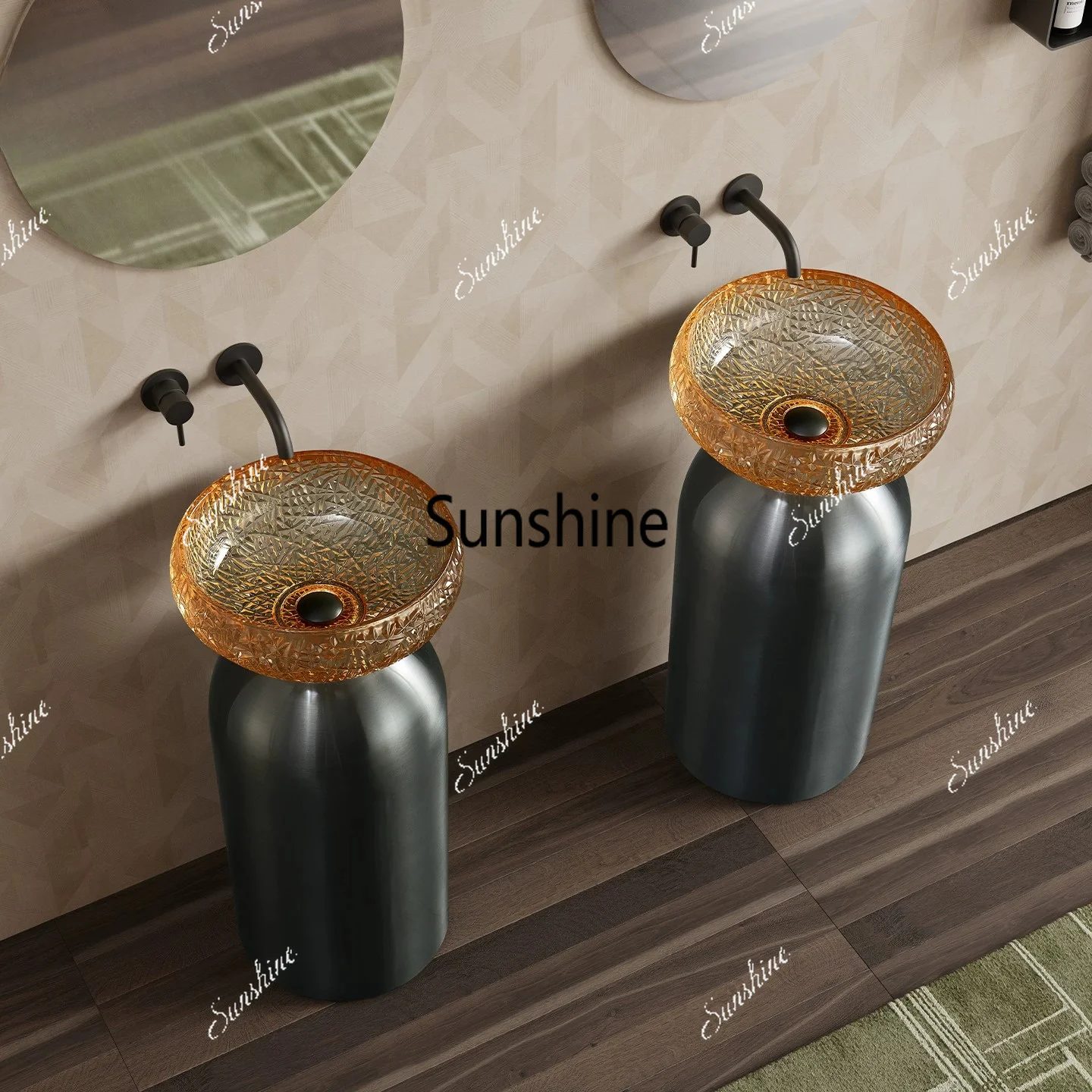 Light luxury art column wash basin dark gray metal wash basin