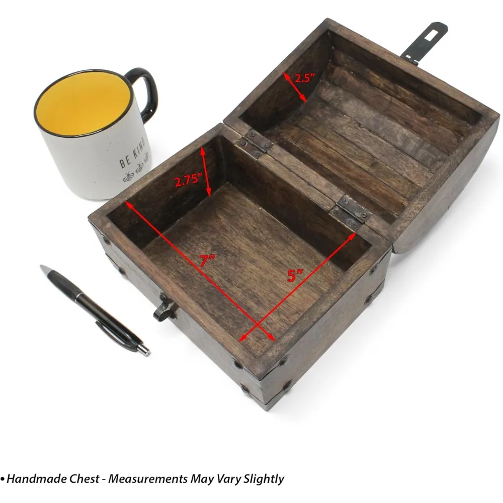 صندوق الكنز الخشبي الكبير ذو الطابع القراصنة مع قفل ومفتاح على الطراز العتيق، صندوق تخزين مزخرف للمقتنيات #4