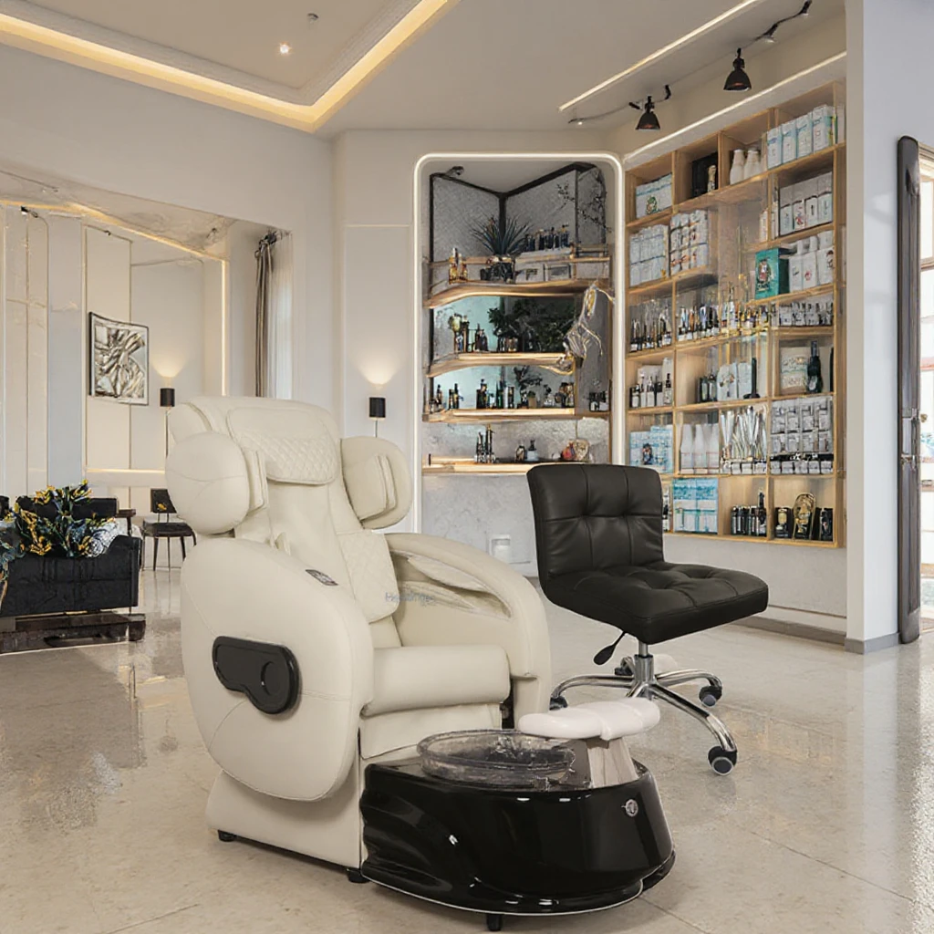 

Full Body Reclining Pedicure Chair Luxury Salon Furniture for Beauty Nail Tech Pedicure Spa Chair