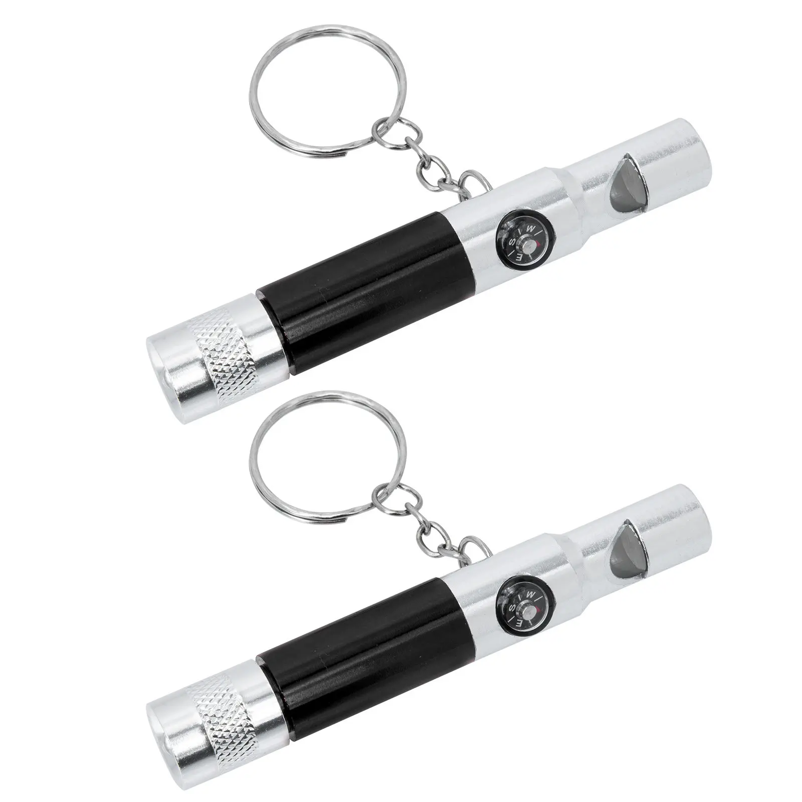 

2Pcs Multifunctional Survival Whistle with Compass Flashlight Outdoor Emergency Signaling Hiking Safety Keychain