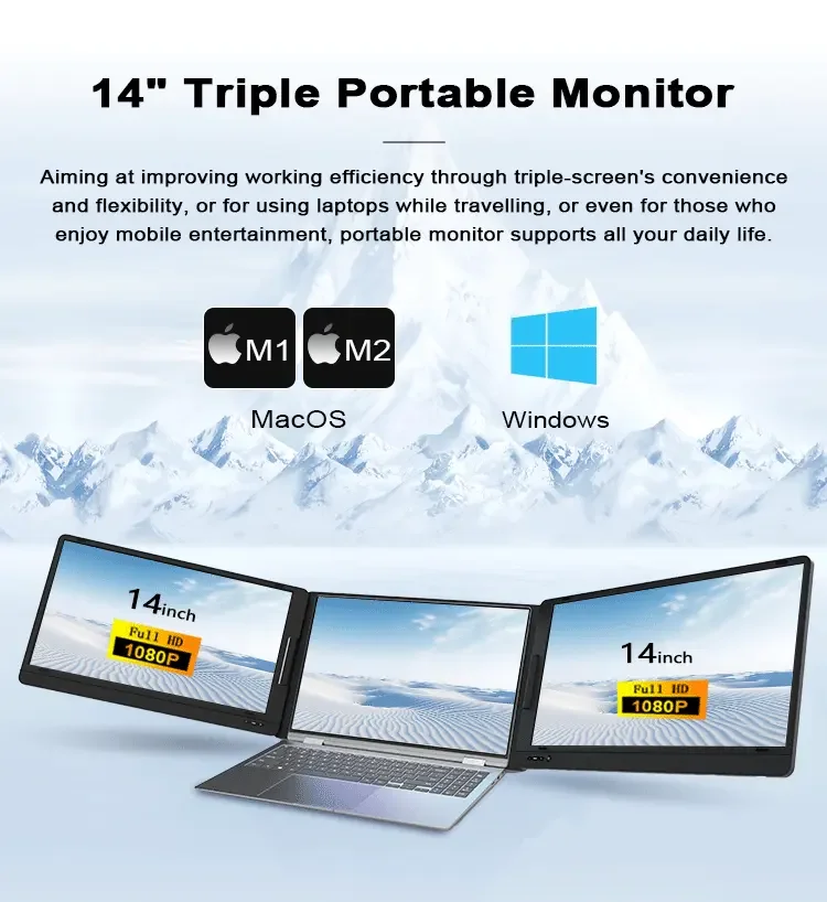 Professional Triple Portable Monitor for Laptop - 14