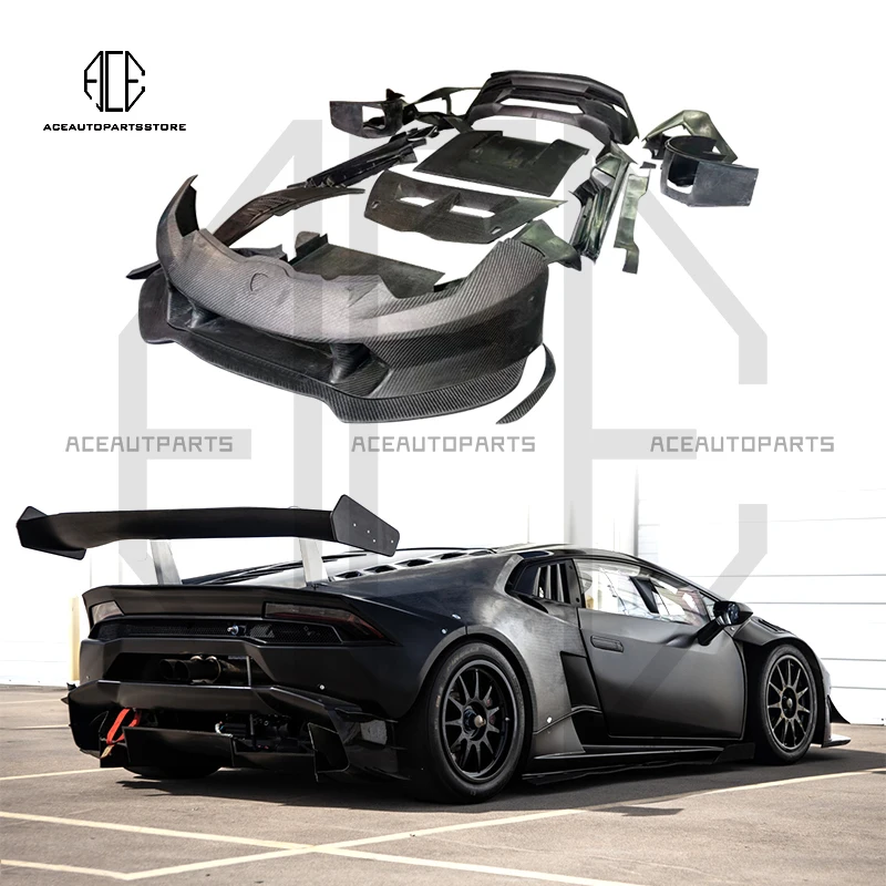 For Lamborghini Huracan Lp620 Dry Carbon Fiber Front Rear Bumper Hood Side Skirts Fender Replace OEM Style Bodykit