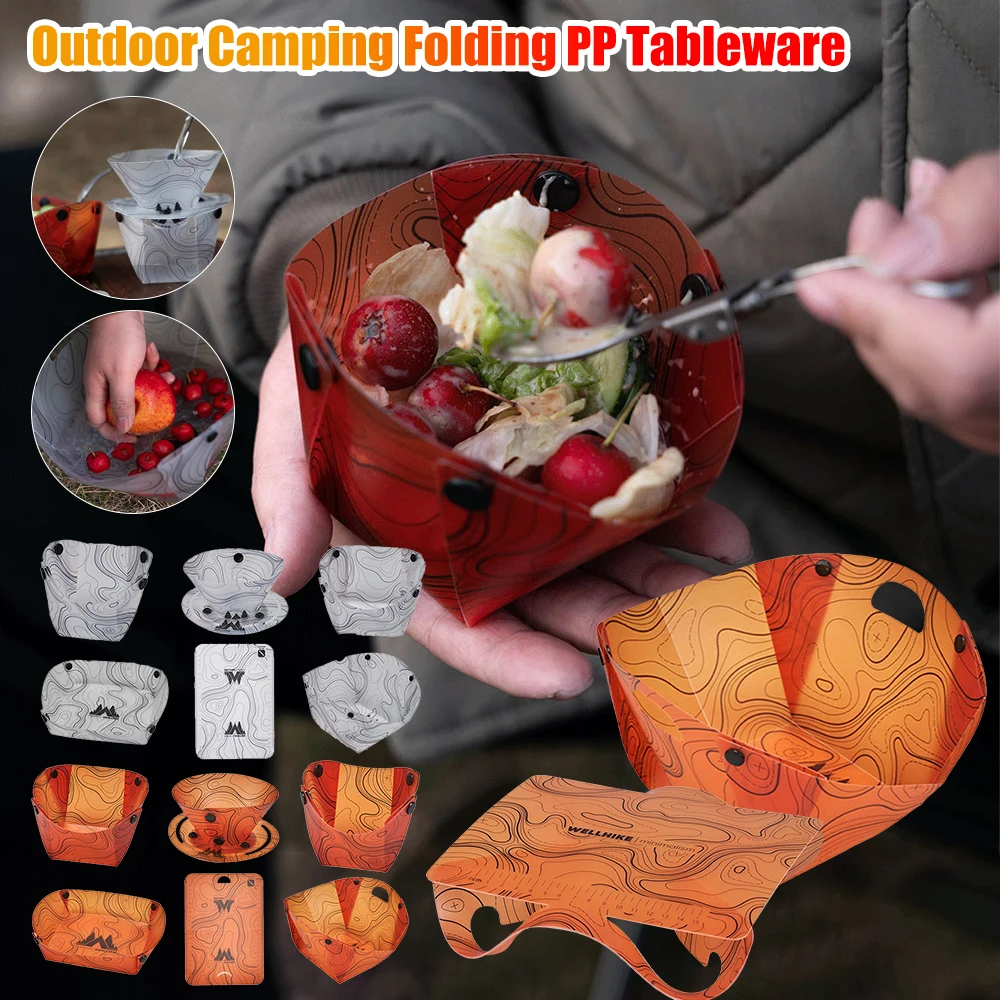 Vajilla plegable para exteriores, vajilla ligera reutilizable de PP para acampar al aire libre, mesa portátil, cuenco para cena, plato, taza, filtro de lavadora