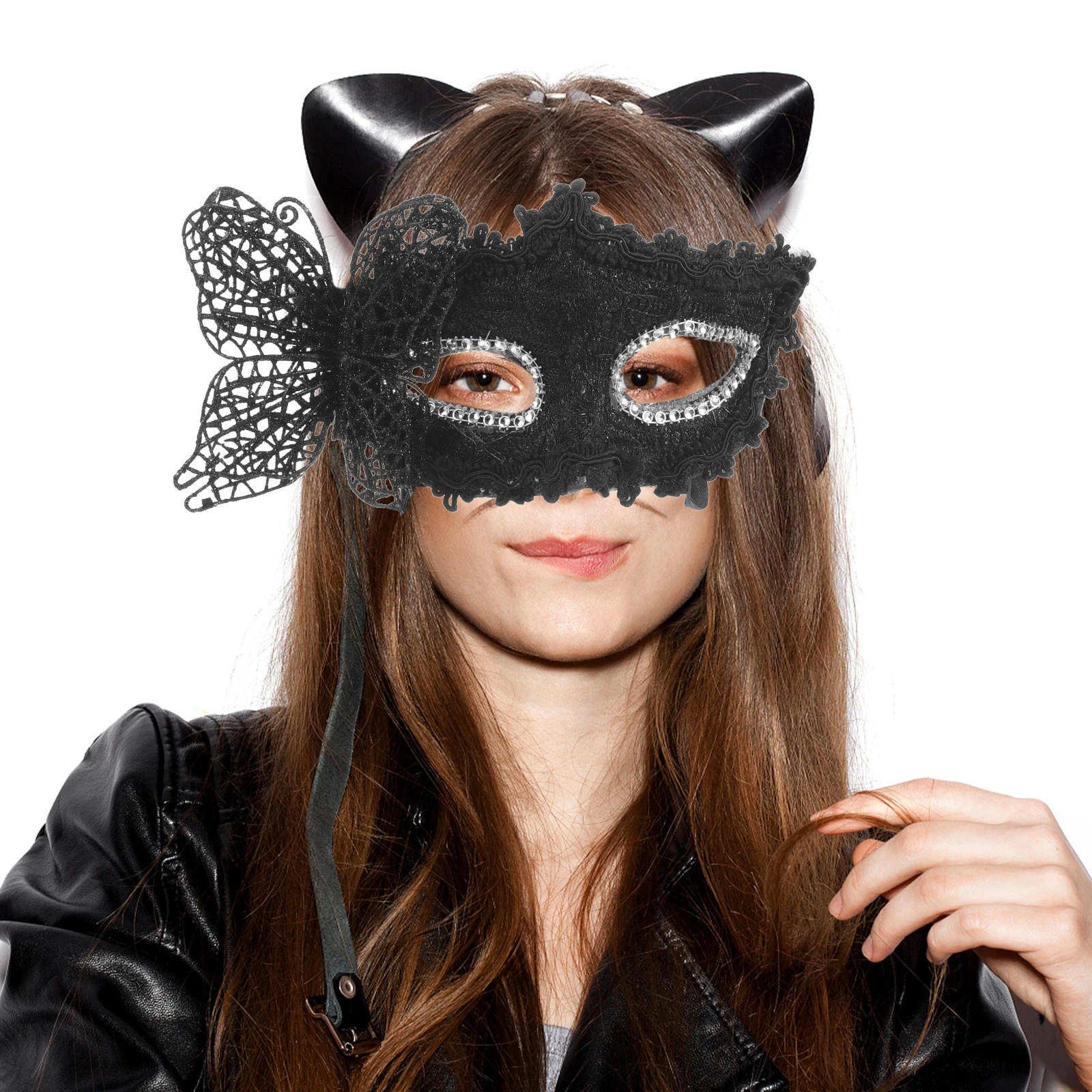 

Masquerade Mask Half FaceCosplay Masks Plastic Adults Party Masks Stick for Women Masquerade Ball Costume Prop