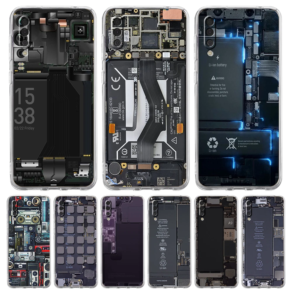 

Inside Circuit Board Phone Case for Samsung Galaxy A12 A22 A10 A20 A30 A40 A50 A52 A02 A03S A04 Transparent Shockproof TPU Shell