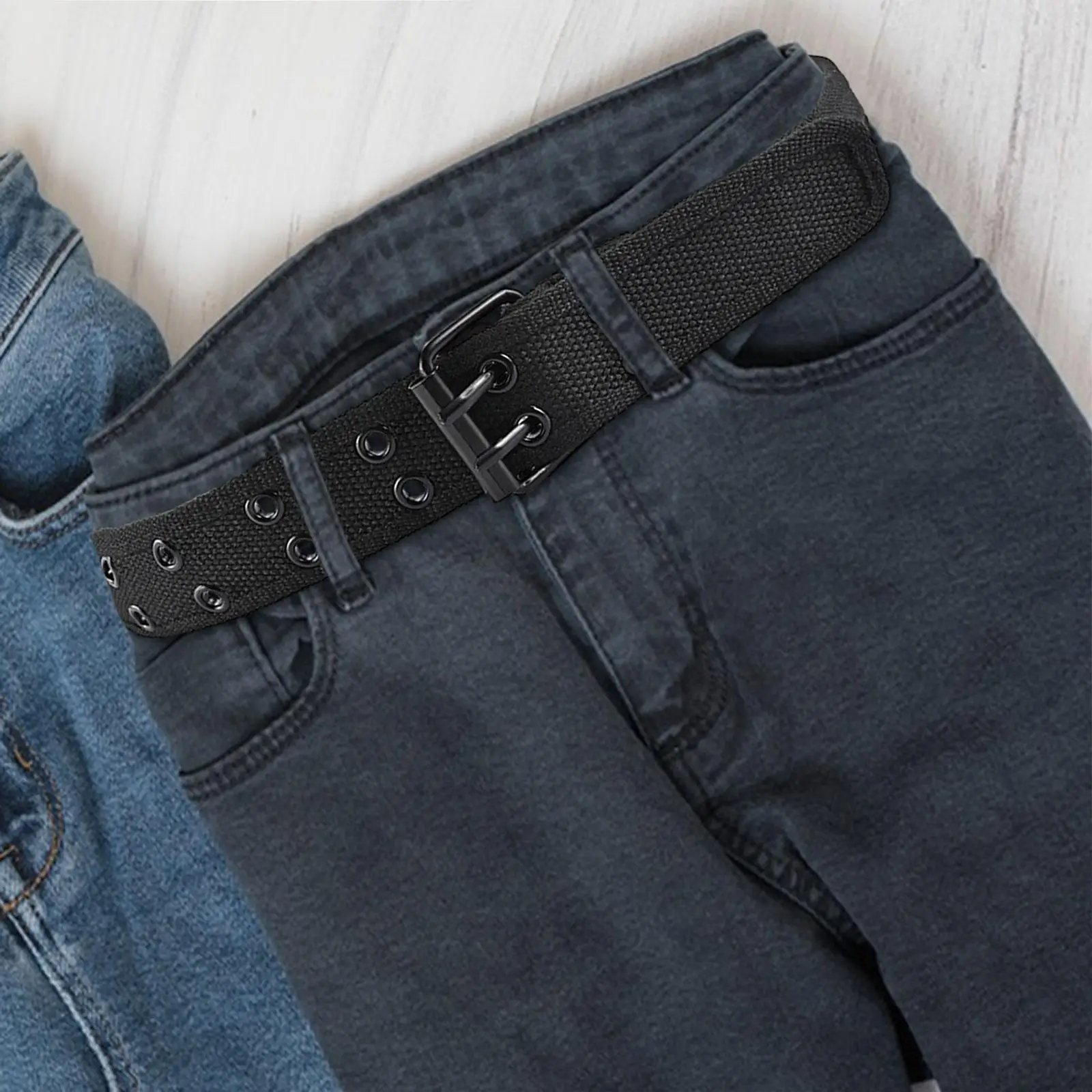 حزام بنطلون عصري مع فتحة مزدوجة قابلة للتعديل من القماش بإبزيم أنيق للنساء والرجال وإكسسوارات الشرير القوطية