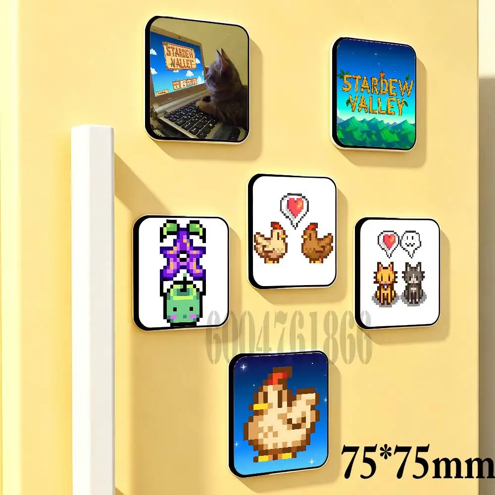 Stardew V-Valley 75mm Square Cute Fridge Magnet Decorative Refrigerator Magnet Home Kitchen Decoration Souvenir Gift
