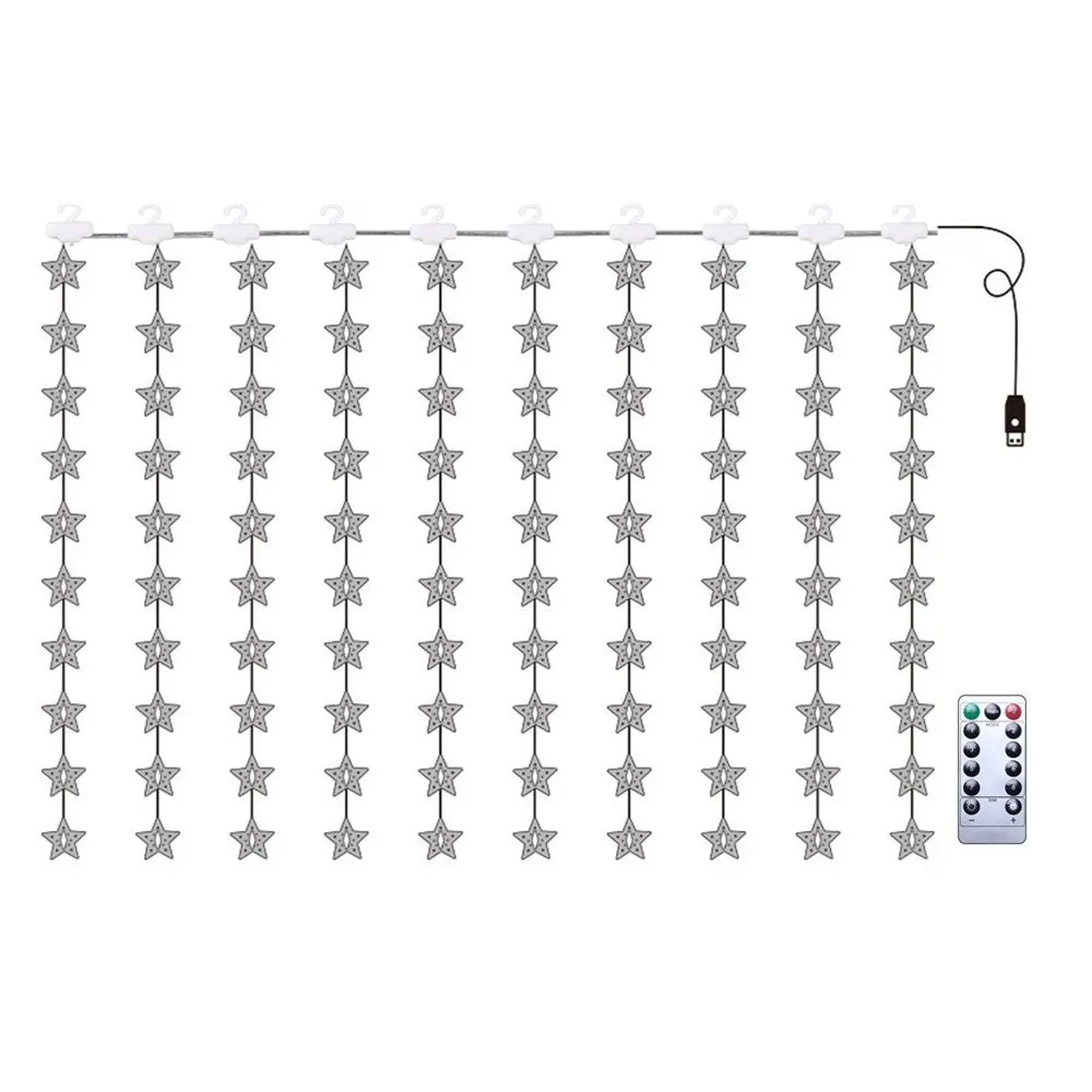 

Room Layout Hanging Type Five-pointed Star Xmas Lighting Curtain String Lights LED Star Lamp Window Decor