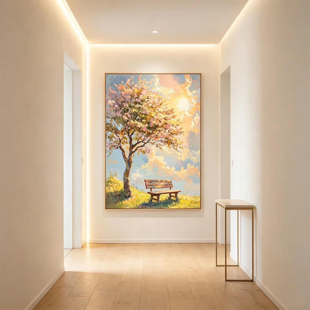 Spring Scenery Canvas Painting Flower Tree Wall Art Picture Home Decor Sunshine Landscape Poster Print for Living Room