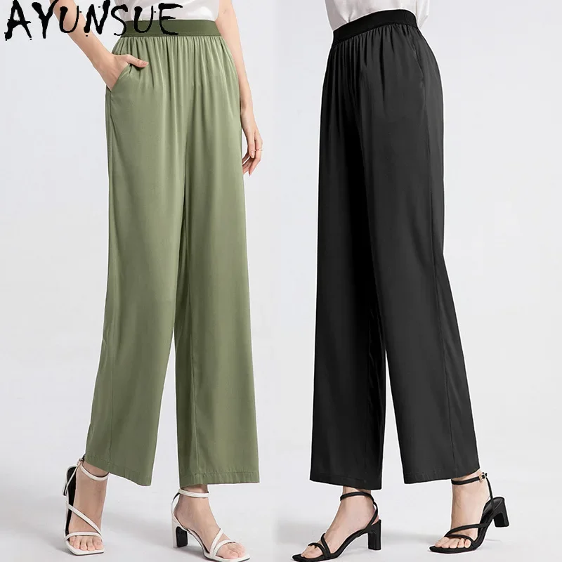 AYUNSUE 95% Mulberry Silk Pants Women 2024 Old Money Style Trousers Womens Korean Fashion Straight Trouser Summer Clothes штаны