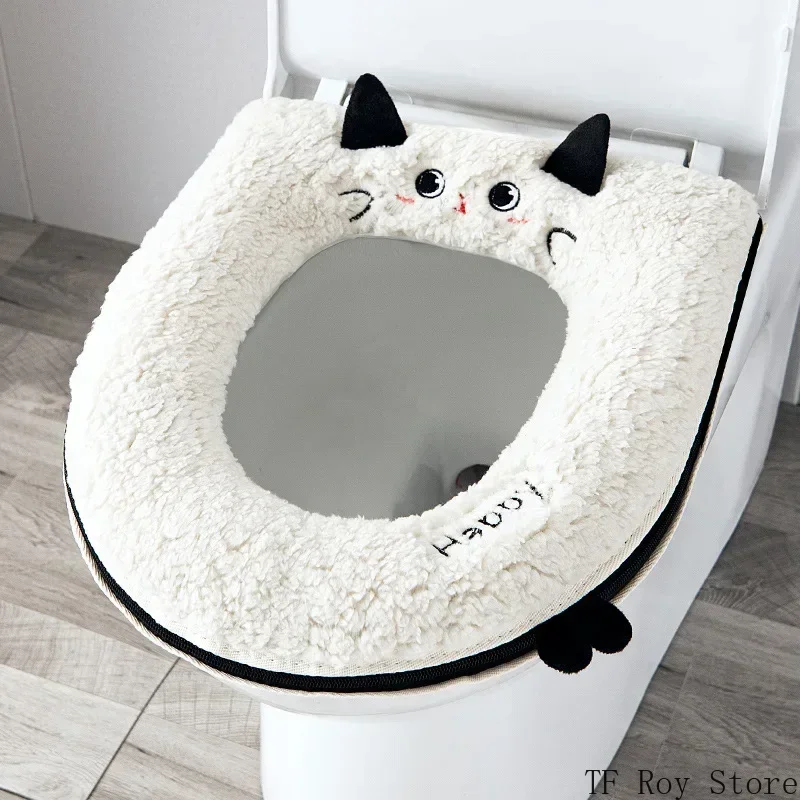 Universal Solid Color Cat Toilet Seat Cushion Soft Warm Thickened Toilet Seat Pad Cover Toilet Accessories Bathroom Supplies