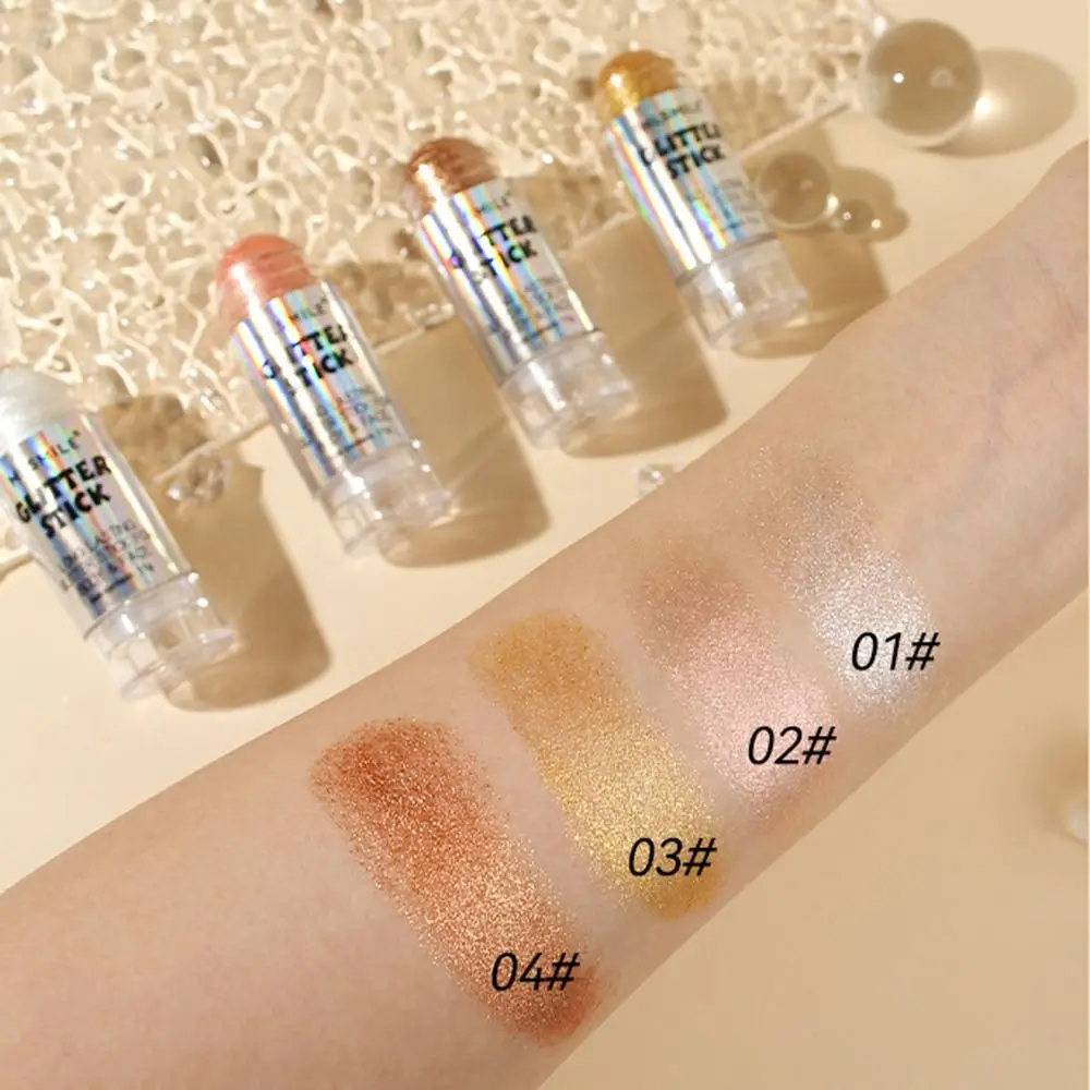 Long-lasting Pearlescent Highlighter Stick Glitter Brighten Skin Tone Cheek Crayon Blusher Face Bronzer High-gloss