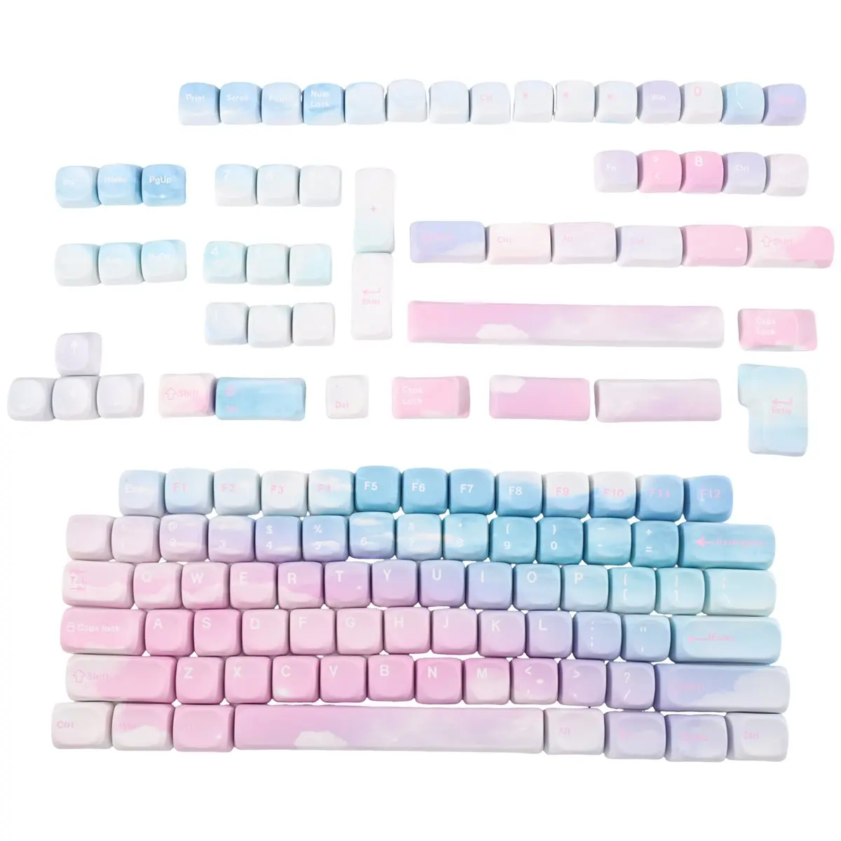 MOA PBT Keycaps Cute Ball Caps Split Space Keys for Mechanical Keyboard English Dream