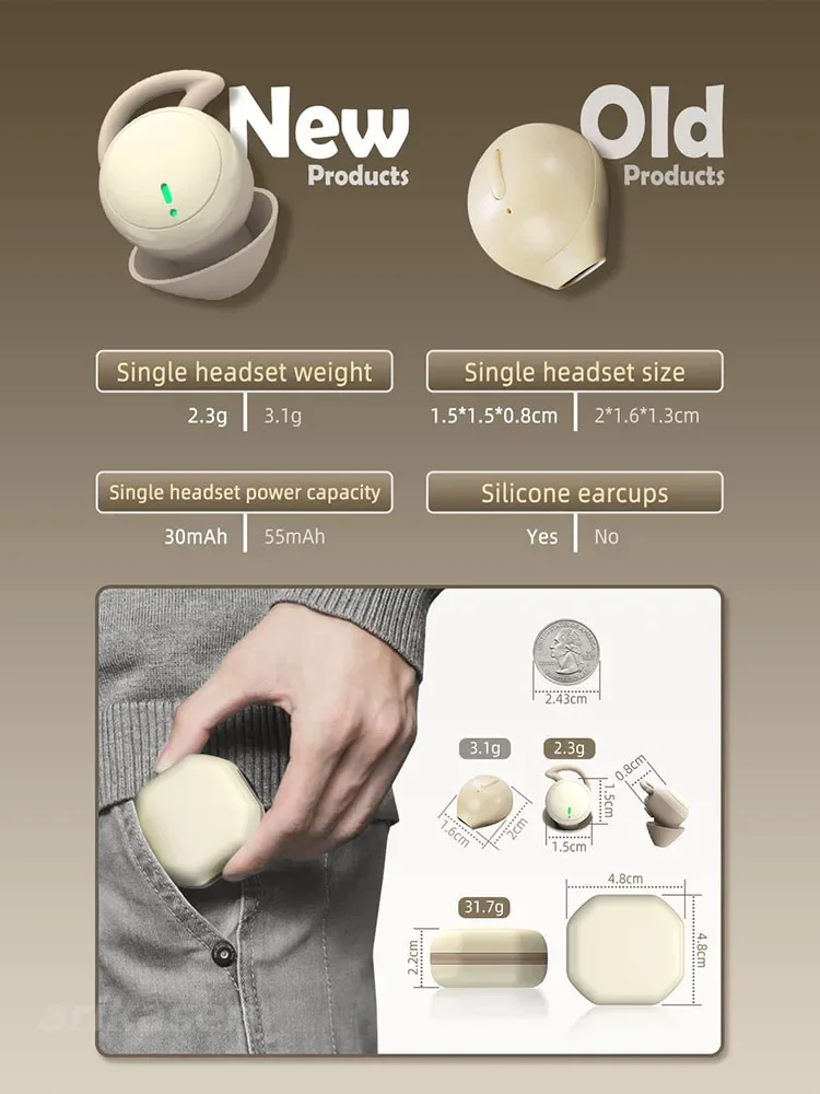 2026 AI سماعات أذن لاسلكية صغيرة للنوم إلغاء الضوضاء للنوم الجانبي سماعات بلوتوث صغيرة مريحة غير مرئية