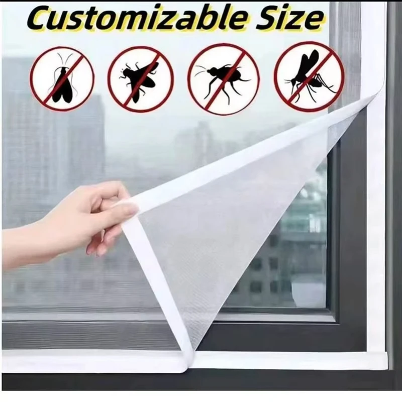 Customizable size screen window, summer mosquito and fly proof, white self-adhesive screen window without punching holes