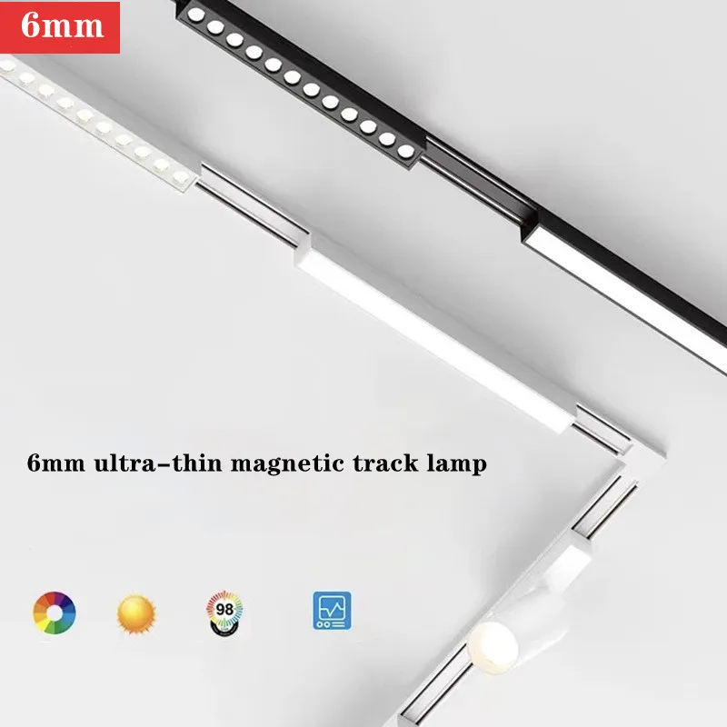 

6mm magnetic track light dimming DC48V ultra-thin track surface mount system black and white ultra-thin magnetic track light