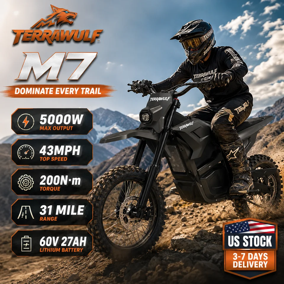 TERRAWULF M7 E Bike for Adults 5000W Max Output 43MPH Top Speed 200N·m Torque Electric Bike 31 Mile Range 60V Lithium Battery Inverted Front Fork Rear Shock Absorber Hydraulic Disc Brakes LCD Display Off-Road E- Bikes for Trail Adventure image 1