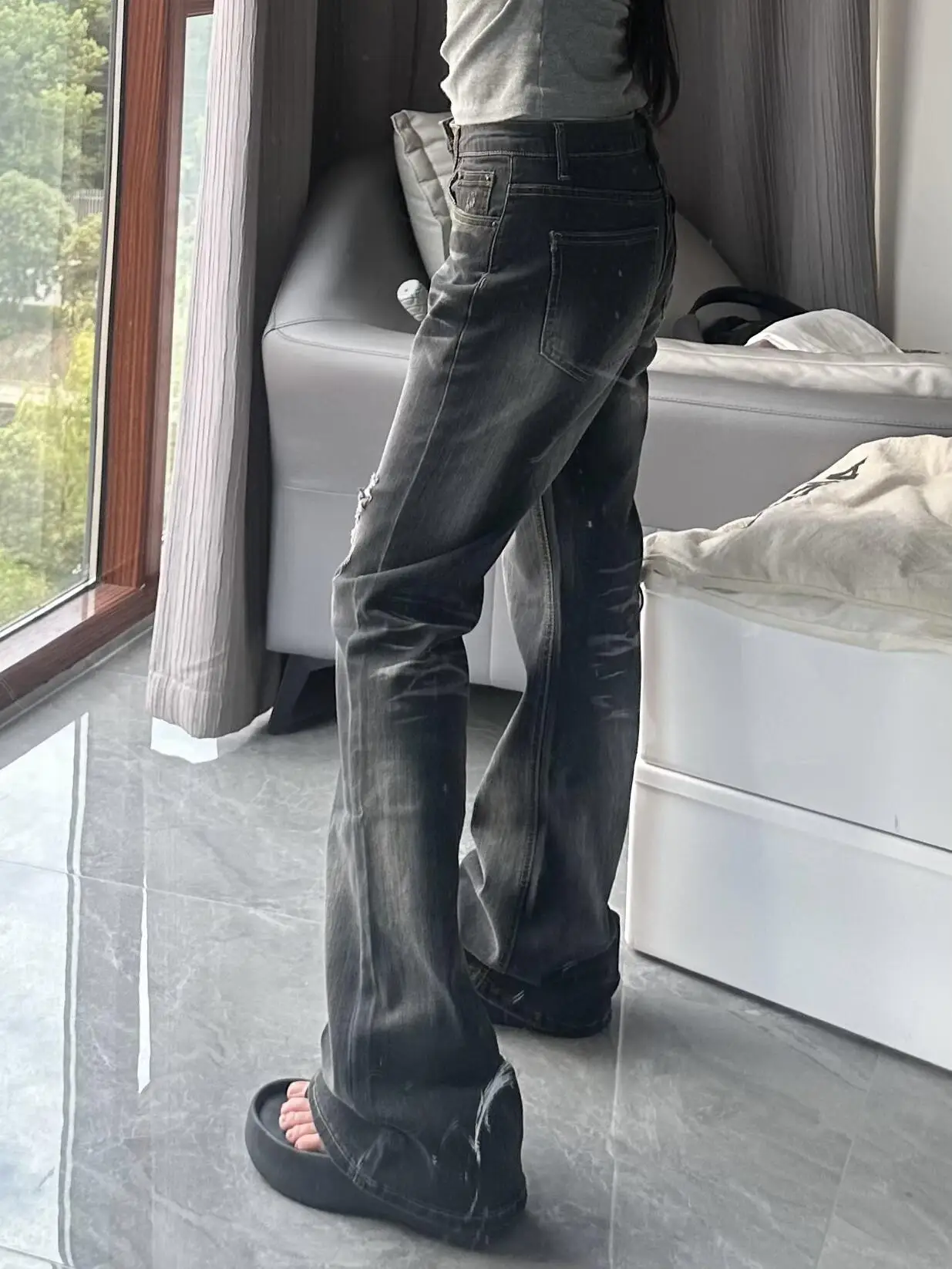 

Low Waist Wide Leg Denim Jeans Women's Autumn Winter Loose Fit Micro Flared Pants Not Tight on Legs Y2K Style Teen Girls