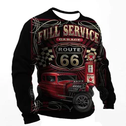 Vintage Long Sleeves T-shirt For Men Route 66 Print Long Sleeve Tops Outdoor Biker T Shirt Oversized Tee Shirt Men Clothing