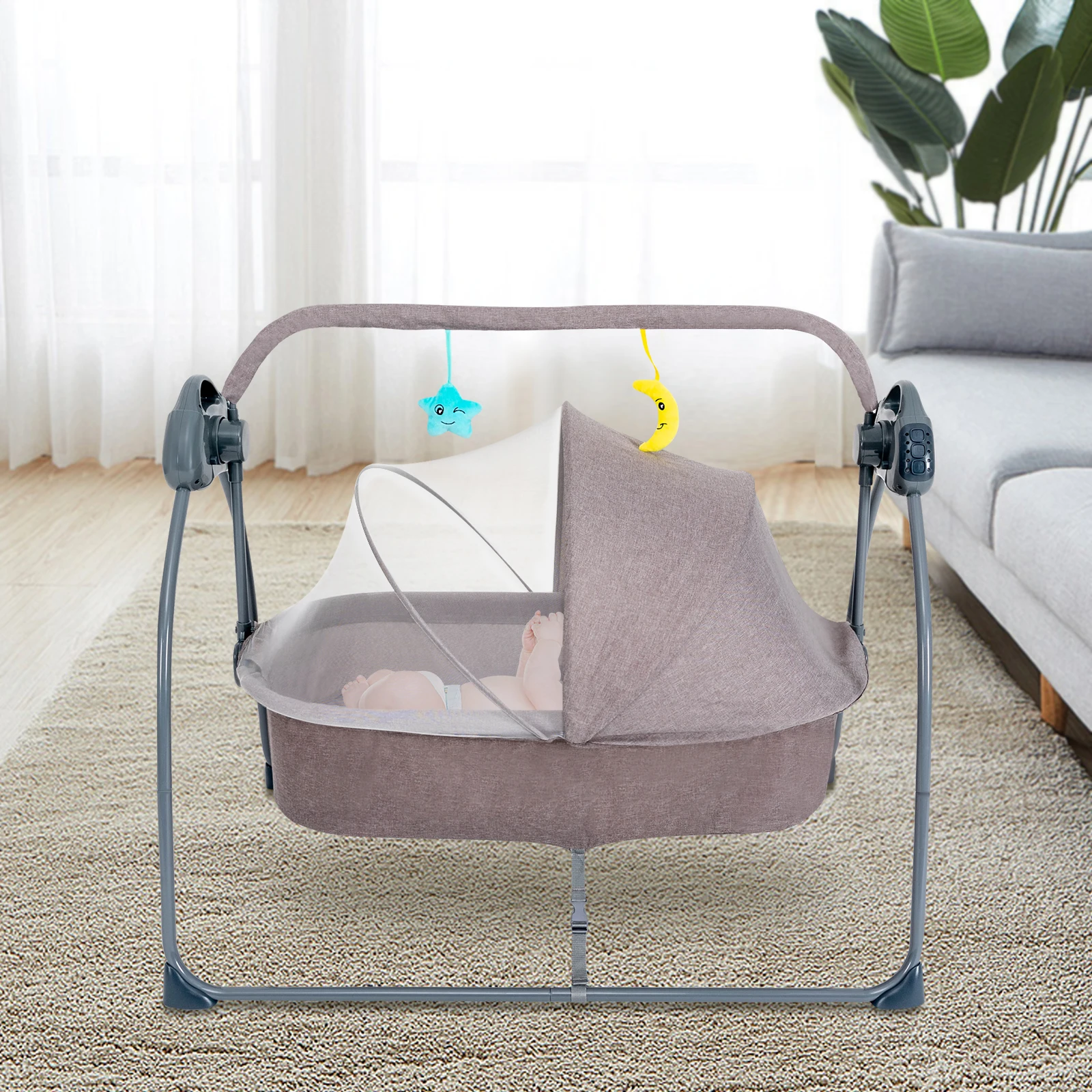 

Baby Cradle Swing 5 Speed Electric Stand Crib Auto Rocking Chair Bed w/ Remote Control Infant Musical Sleeping Basket