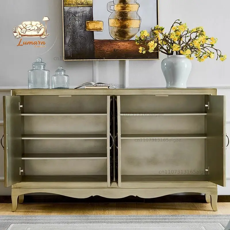 American neoclassical retro locker living room carved shoe cabinet solid wood carving flower partition entrance cabinet home