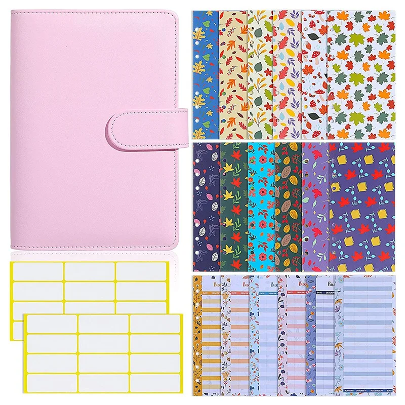 A6 Budget Binder With 6 Holes Banknote Envelopes,6 Holes Expense Budget Sheets And Stickers For Budgeting, Bill Planner