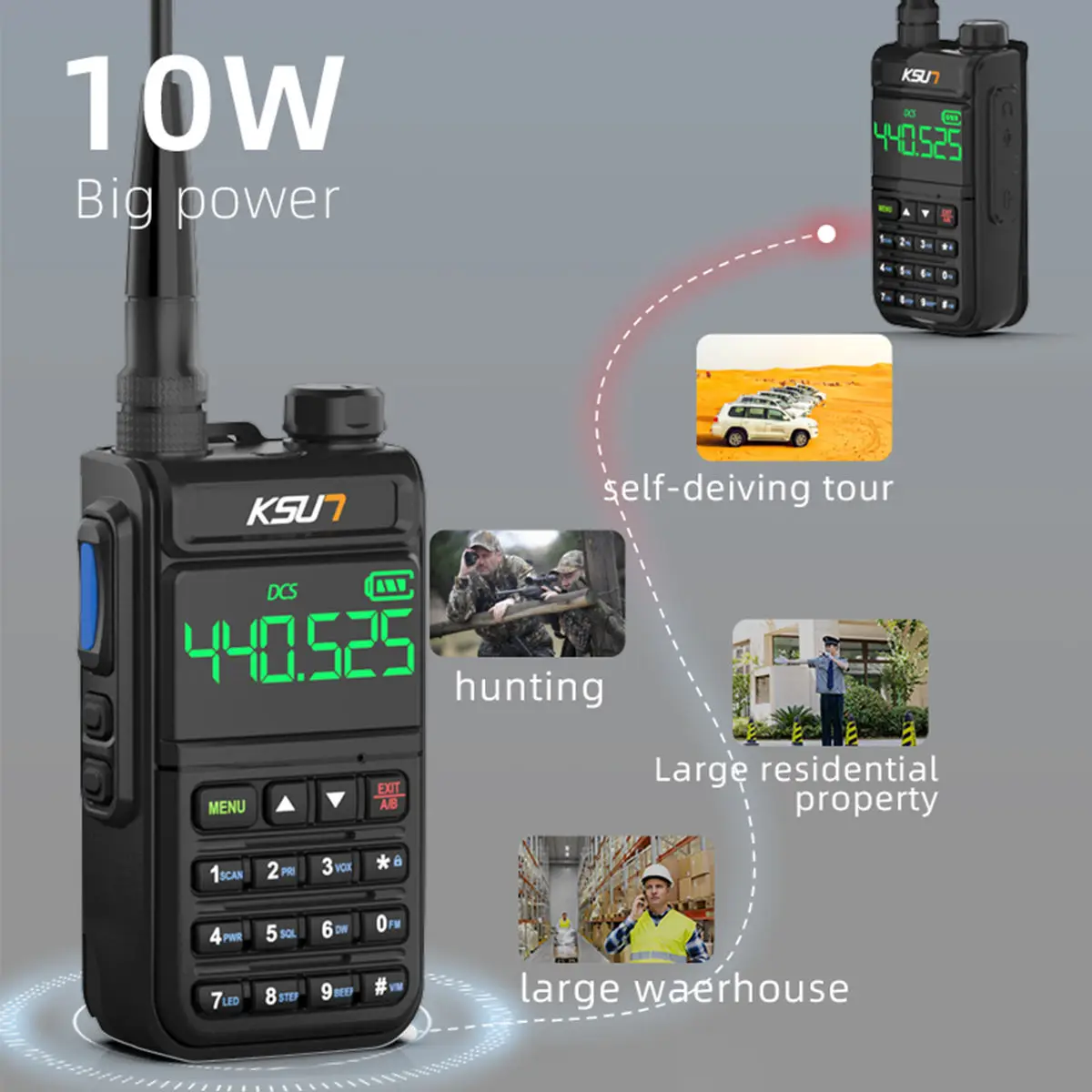 KSUN UV78D 10W Przenośne krótkofalówki dalekiego zasięgu FM CB Radio Bezprzewodowe dwuzakresowe radio UHF VHF Dwukierunkowe radio Walkie-Talkie