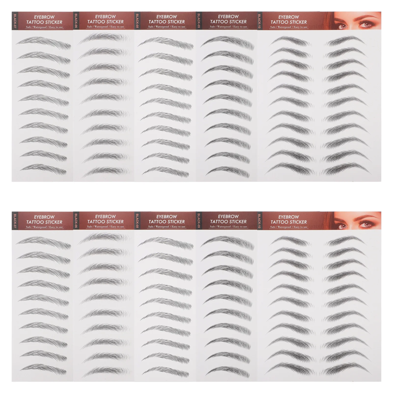 

10pcs Eyebrow Stickers Black Water Transfer Temporary Fake Eyebrows For Women Waterproof Grooming Stickers Hair-Like Eyebrows