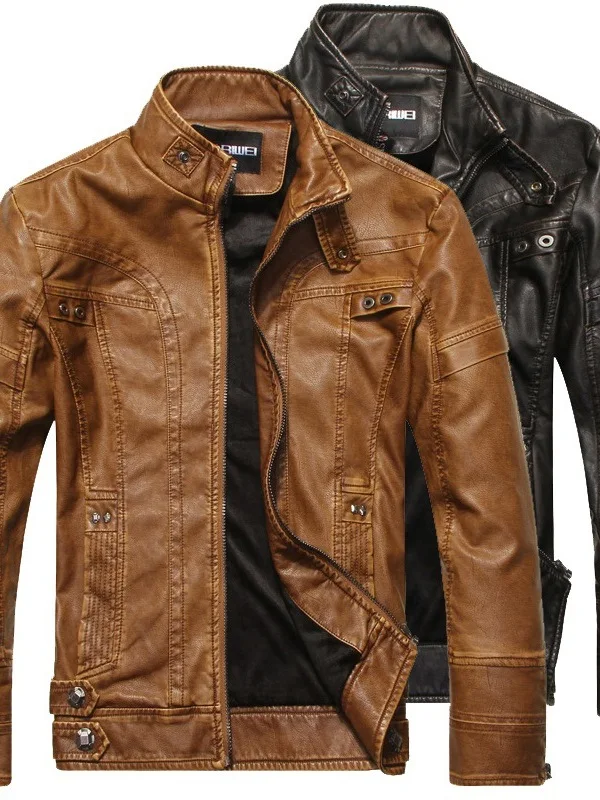 

Winter Men's Leather Jaet Motorcycle Sle Fluff Coat Youthful Vitali Design No Brand Registered Trademark Slim Fit