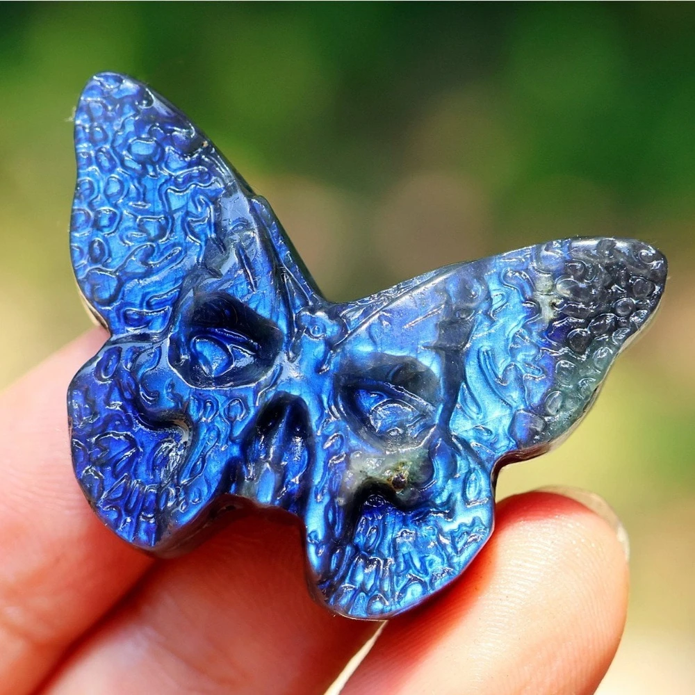 Natural Labradorite Butterfly Skull and Unicorn Carving Home Decor Crystal Stone Crafts Suitable As Valentine'S Day Gift