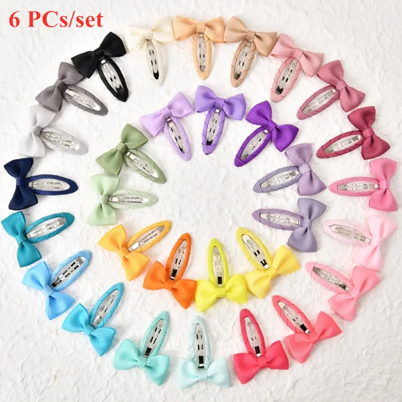 6 PCs/set New Candy Colour Baby Hair Clips Sweet kawaii Satin Bowknot Girls Hairpins BB Clip Children Barrettes Hair Accessories