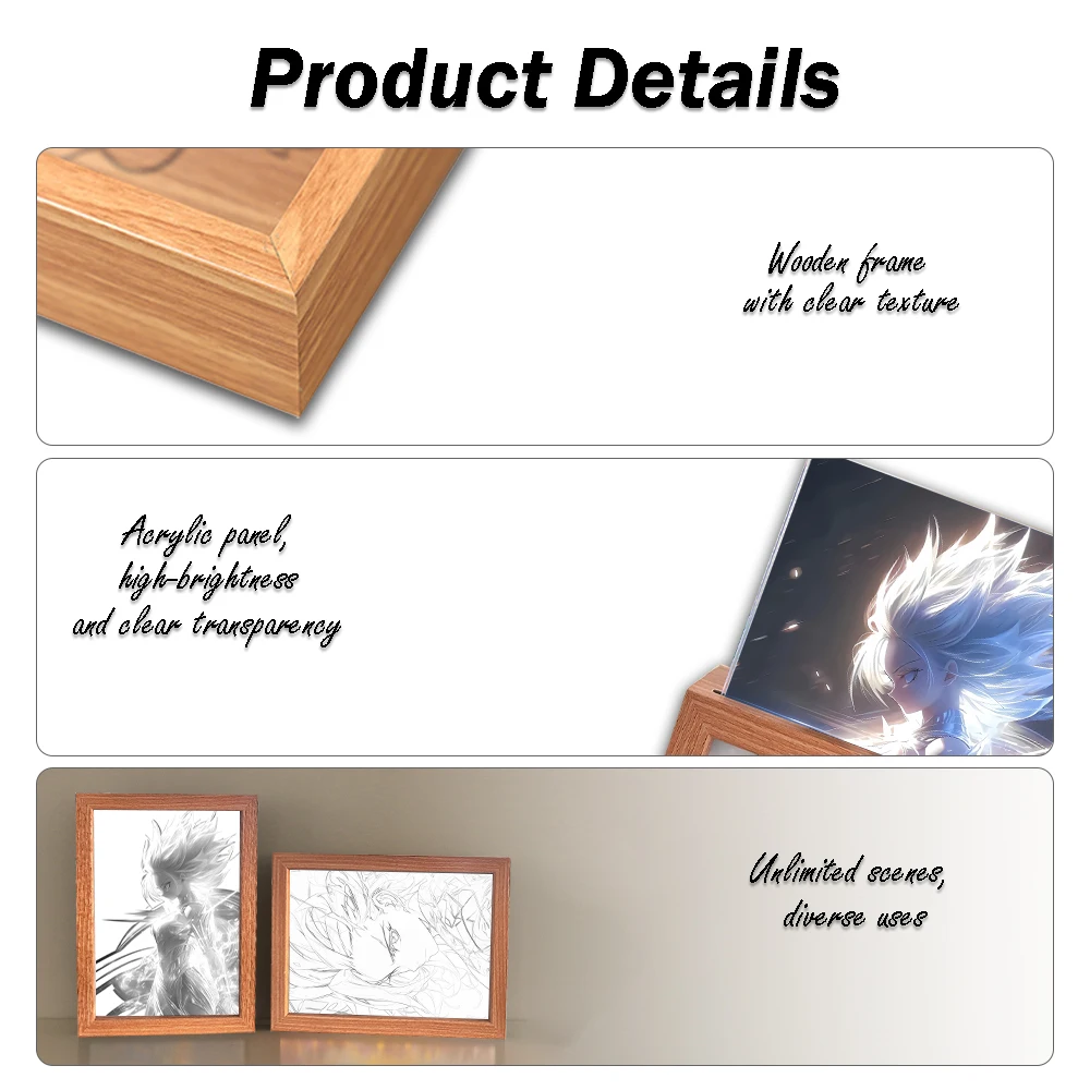 ของขวัญตกแต่งห้องนอนลายตัวละครอนิเมะดราก้อนบอล โคมไฟภาพวาดกรอบรูปไฟ LED สำหรับสาวไซย่า