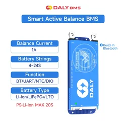 DALY 100 BMS 4S-8S 10S 16S 17S 24S smart bms 40A 60A 80A 100A150A 200A 12V 24V 48V LiFePo4 Li-on battery bms active balancer