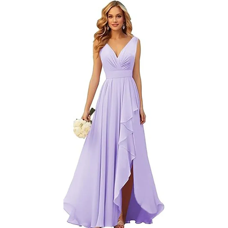 Evening Dress New Fold Split Lace-up Long Chiffon Party
