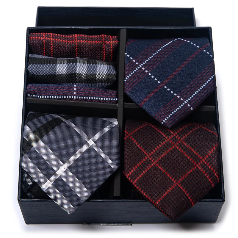 High-grade classic 3 sets of tie handkerchief suit pocket square tie men's suit business stripes four-palace gift box set