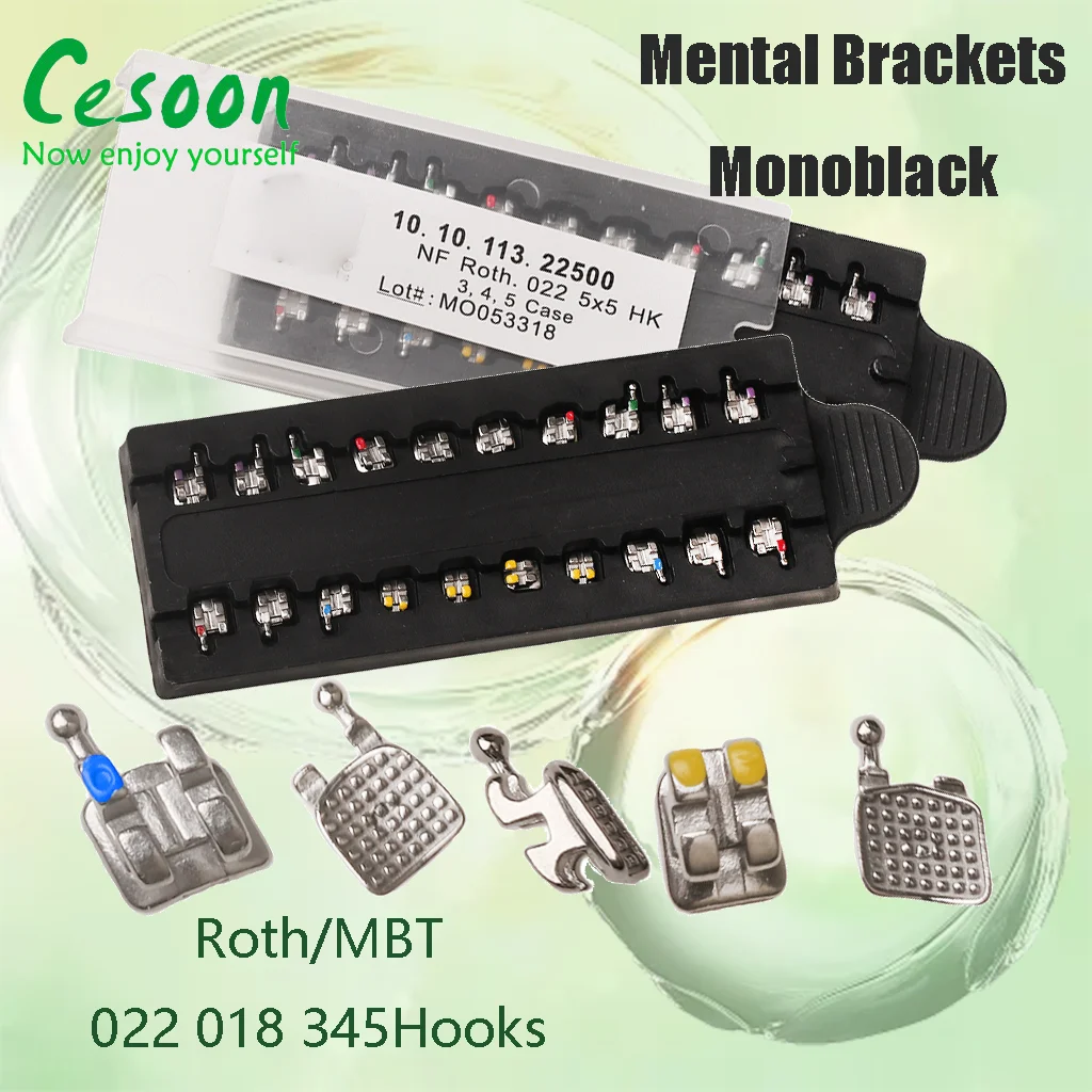 20Pcs Dental Brackets Orthodontic Mental Bracket Braces Monoblock Mini MBT/Roth 022 018 Slot 345 Hooks Dentistry Oral Materials