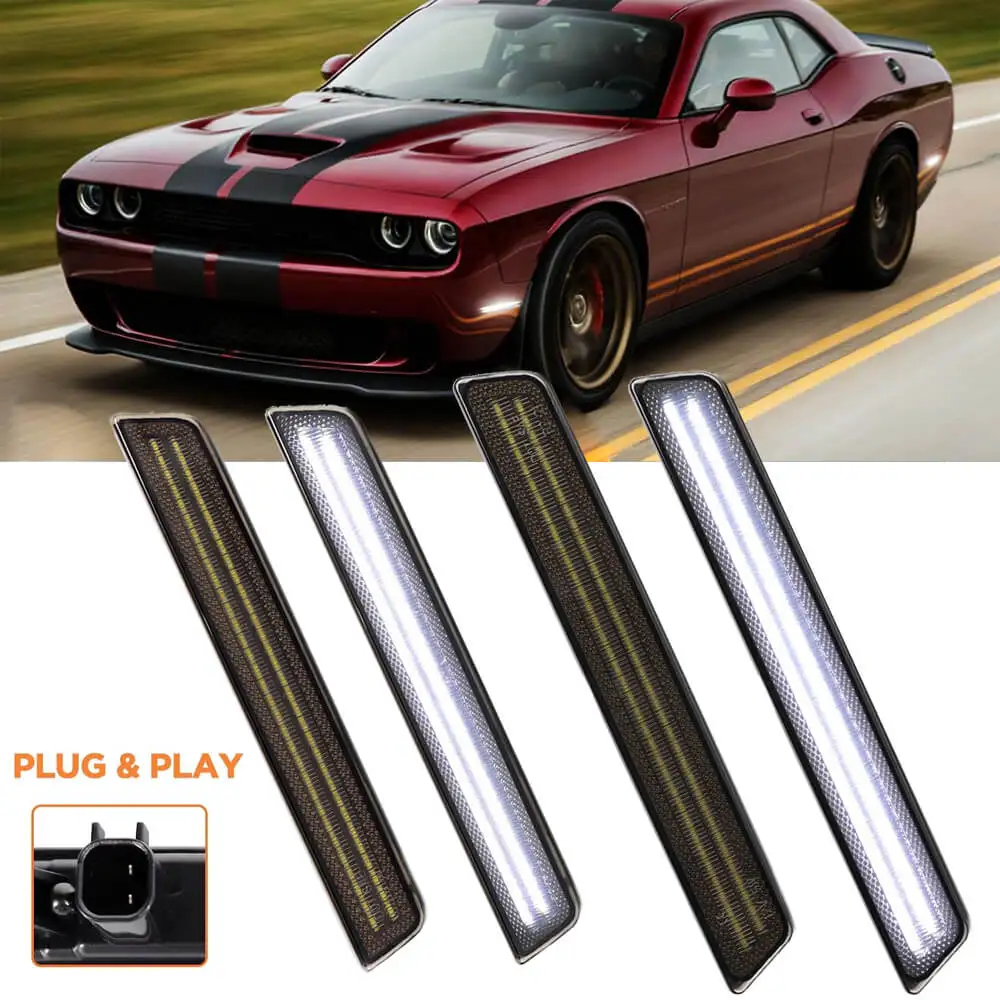 

4Pcs White Front Rear Bumper LED Side Marker Light Car Lamp For Dodge Challenger 2015 2016 2017 2018 2019 2020 2021 2022 2023