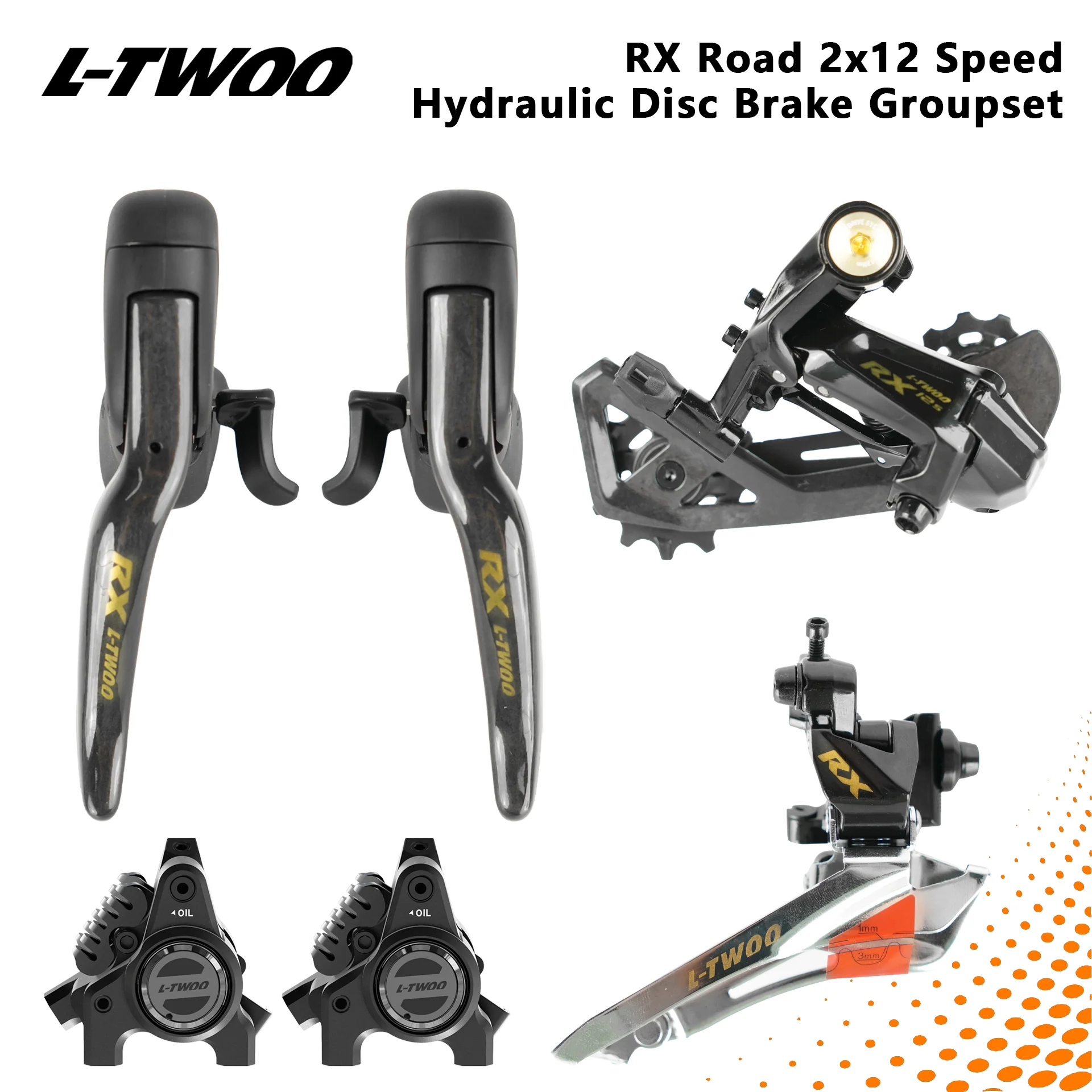 Groupe de transmission LTWOO RX Disc 2x12 vitesses pour vélo de route, freins à disque hydrauliques, version carbone et alliage, compatible avec R7170 R8170