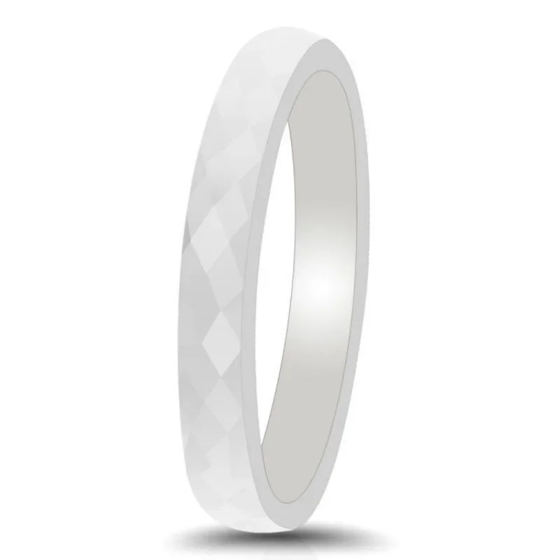 Kolmnsta 3mm Ceramics Rings For Women Rhombic Section Cutting Smooth Black White Color Wedding Bands Engagement Rings Jewelry